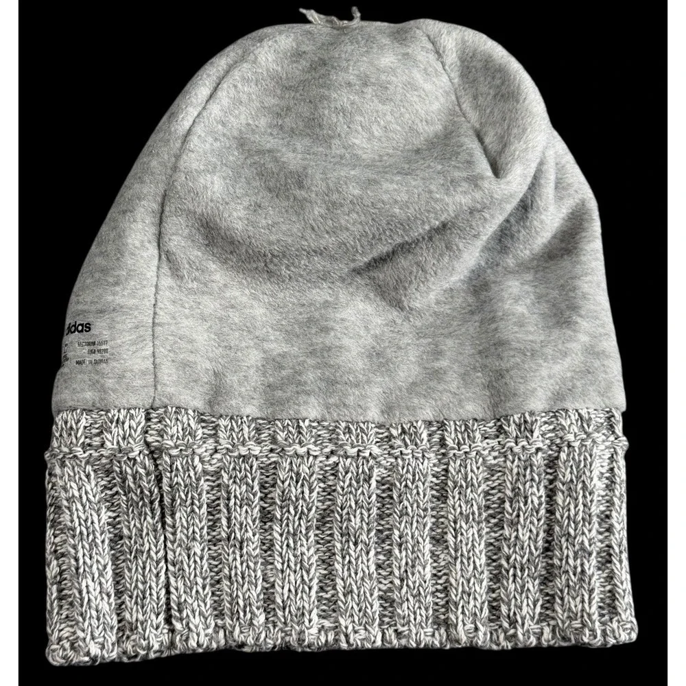 Adidas Men's Grey/White Pom Pom Winter Fleece Lined Beanie Hat Cap Toboggan NWT
